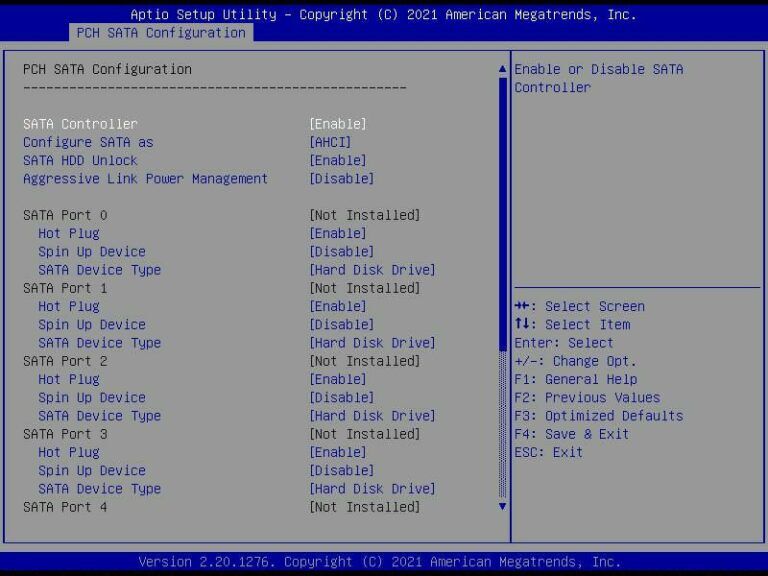 SATA controller on a server mainboard with AHCI mode and hot-plugging activated.